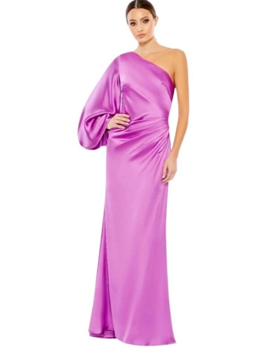 MAC DUGGAL Dress Size 12 Evening Gown NEW Fuchsia Purple One Shoulder Satin